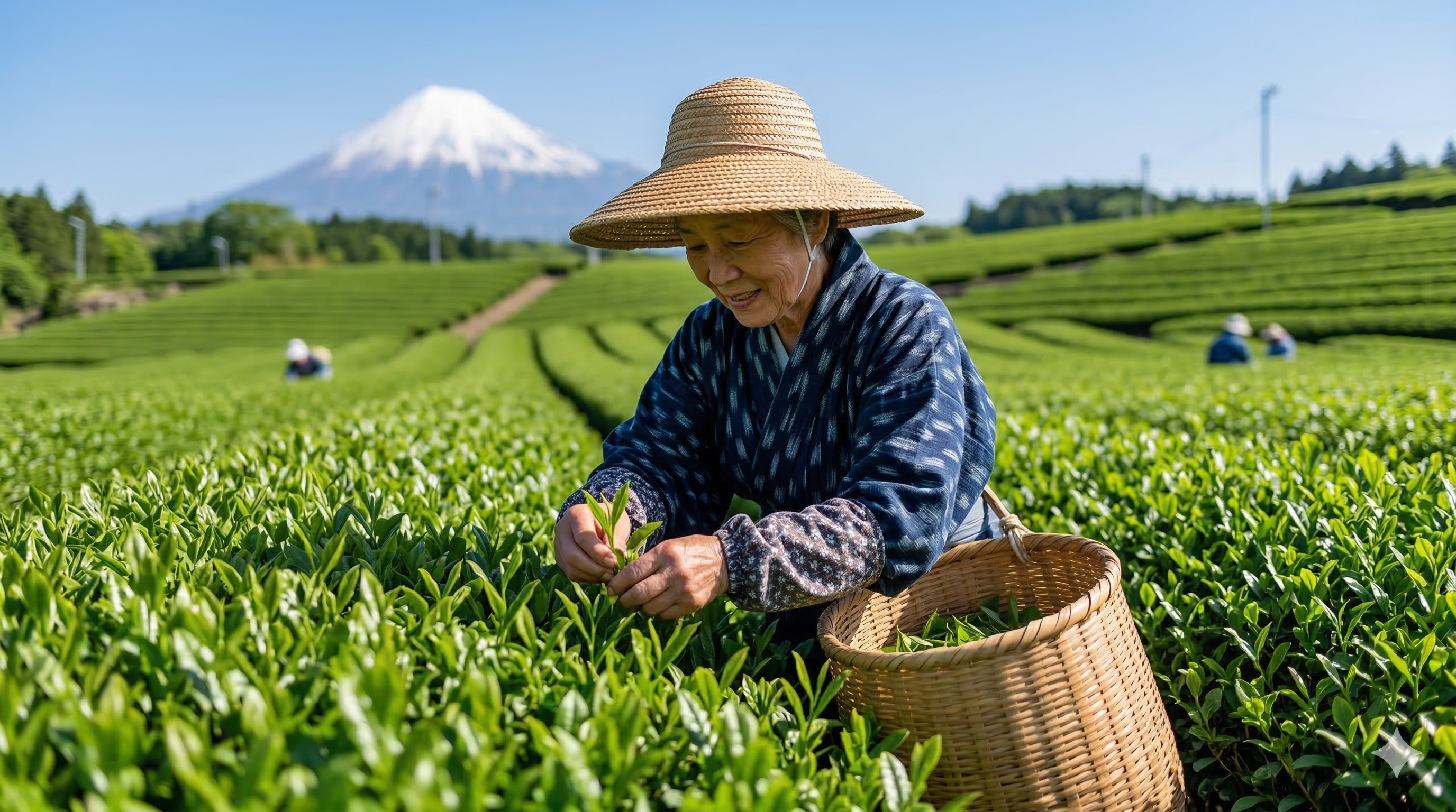 茶畑での茶摘み